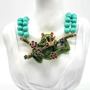 Heidi Daus Swarovski Crystal Tree Frog Necklace with Turquoise Beads
